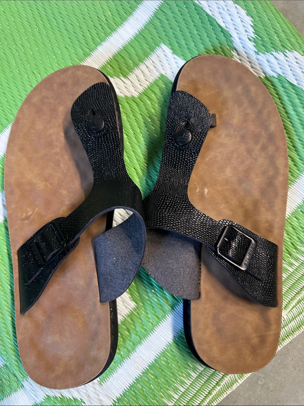 Men's Black Buckle Toe-Post Sandals